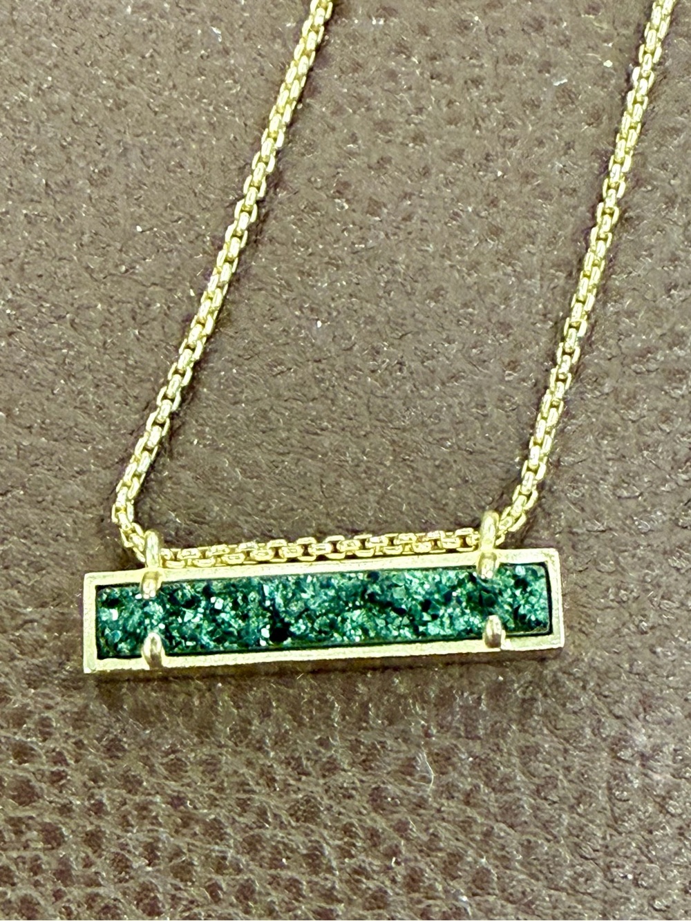 Kendra Scott Gold & Green Drusy Bar Necklace